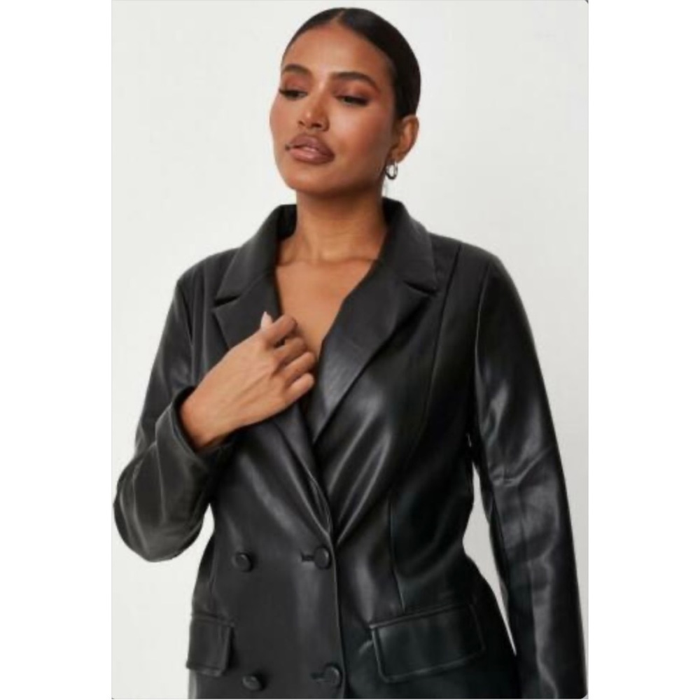 Missguided Black Soft Faux Leather Oversized Blazer
